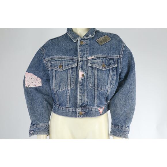 Vintage Guess Georges Marciano 80s Patchwork Stone Washed Denim Jean Jacket Sz S - Picture 4 of 16